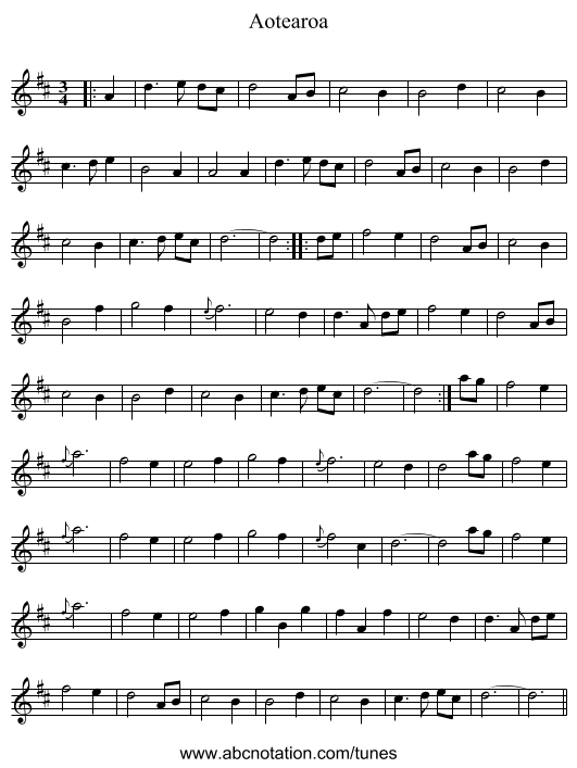 Aotearoa - staff notation