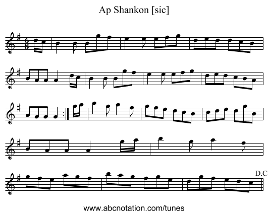 Ap Shankon [sic] - staff notation