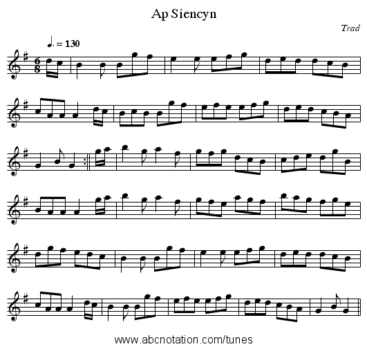 Ap Siencyn - staff notation