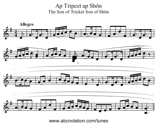 Ap Tripcet ap Shôn - staff notation