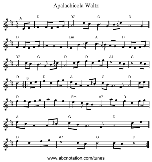 Apalachicola Waltz - staff notation