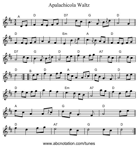 Apalachicola Waltz - staff notation