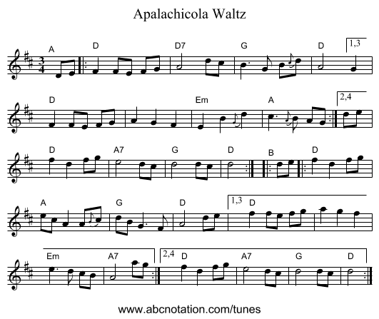 Apalachicola Waltz - staff notation
