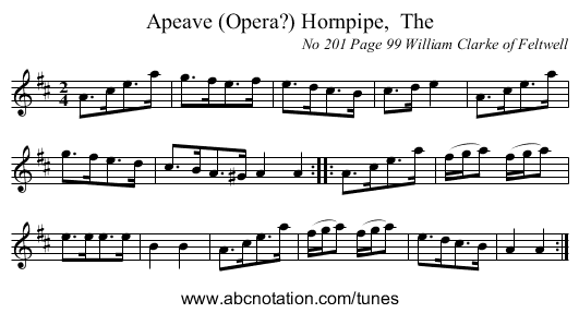 Apeave (Opera?) Hornpipe,  The - staff notation