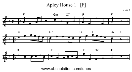 Apley House 1   [F] - staff notation