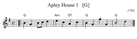 Apley House 1   [G] - staff notation