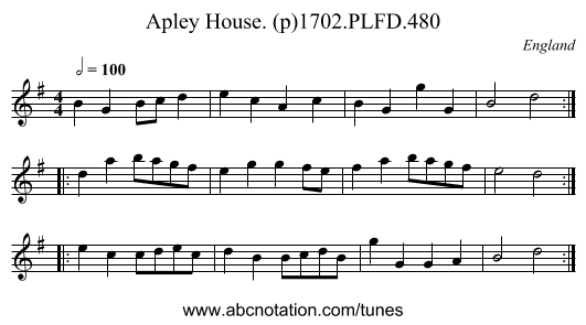 Apley House. (p)1702.PLFD.480 - staff notation