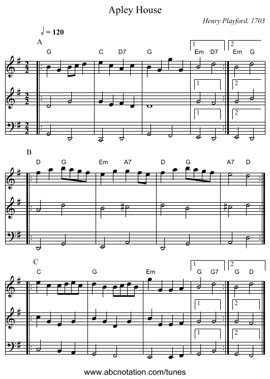 Apley House - staff notation