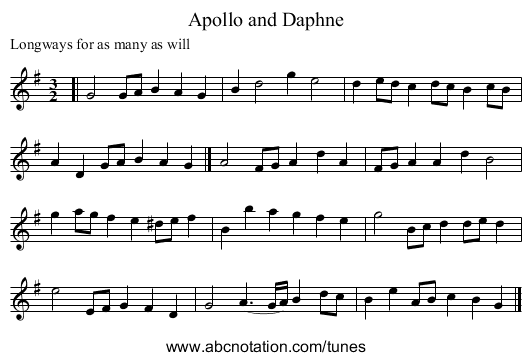 Apollo and Daphne - staff notation