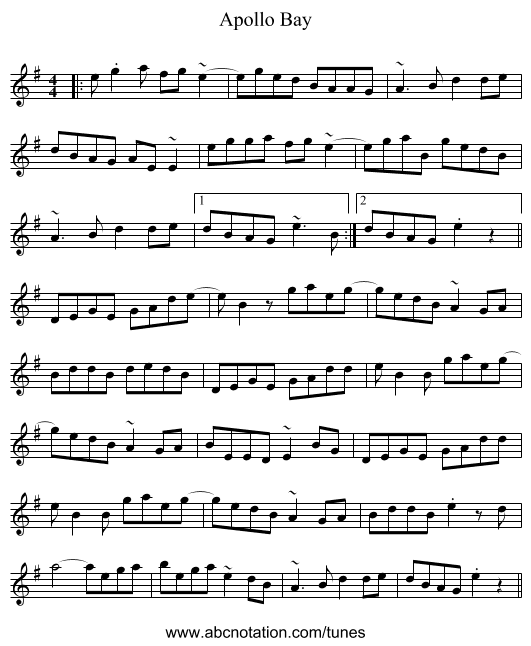 Apollo Bay - staff notation