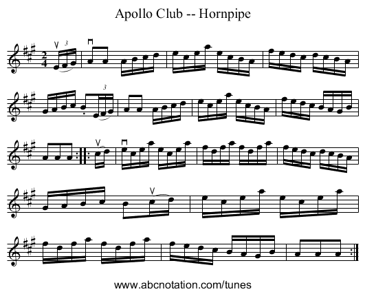 Apollo Club -- Hornpipe - staff notation
