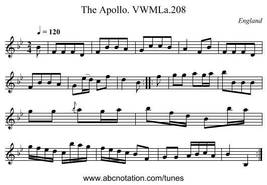 Apollo. VWMLa.208, The - staff notation
