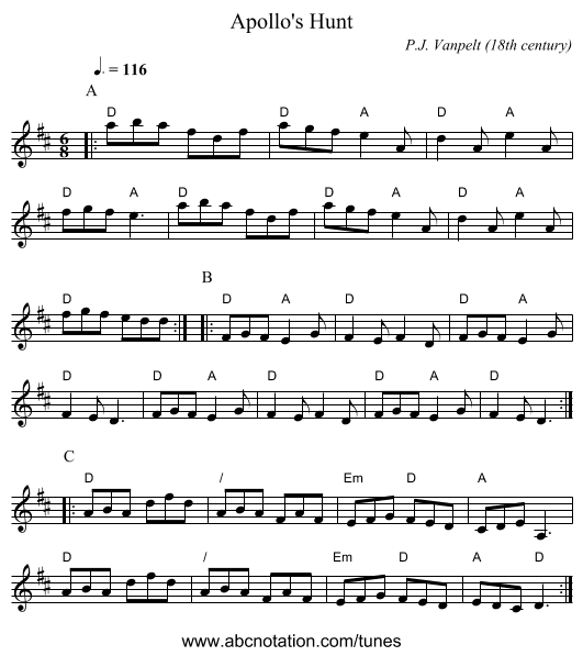 Apollo's Hunt - staff notation