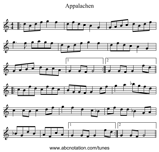 Appalachen - staff notation