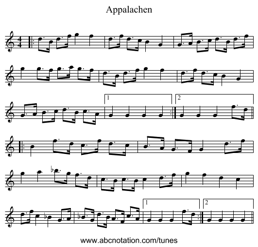 Appalachen - staff notation
