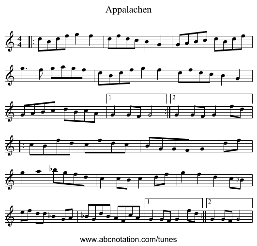 Appalachen - staff notation