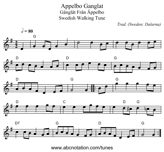 Appelbo Ganglat - staff notation