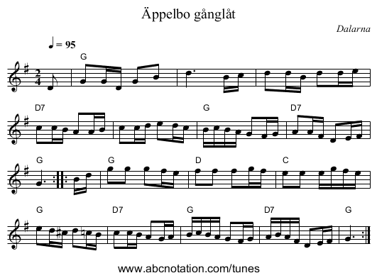 Äppelbo gånglåt - staff notation