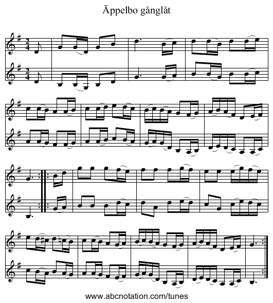 Äppelbo gånglåt - staff notation