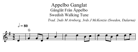 Appelbo Ganglat - staff notation