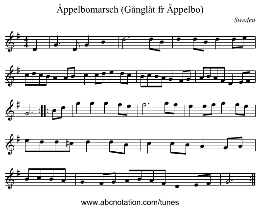 Äppelbomarsch (Gånglåt fr Äppelbo) - staff notation