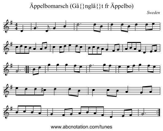 Äppelbomarsch (Gånglåt fr Äppelbo) - staff notation