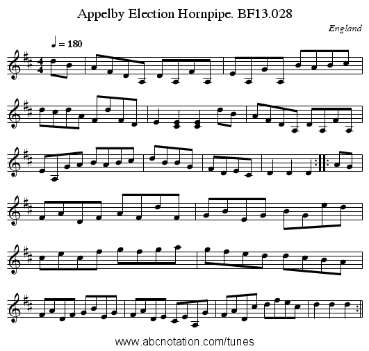 Appelby Election Hornpipe. BF13.028 - staff notation