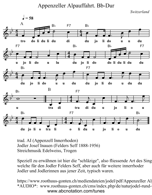 Appenzeller Alpauffahrt. Bb-Dur - staff notation