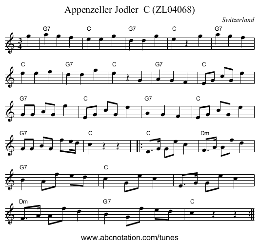 Appenzeller Jodler  C (ZL04068) - staff notation