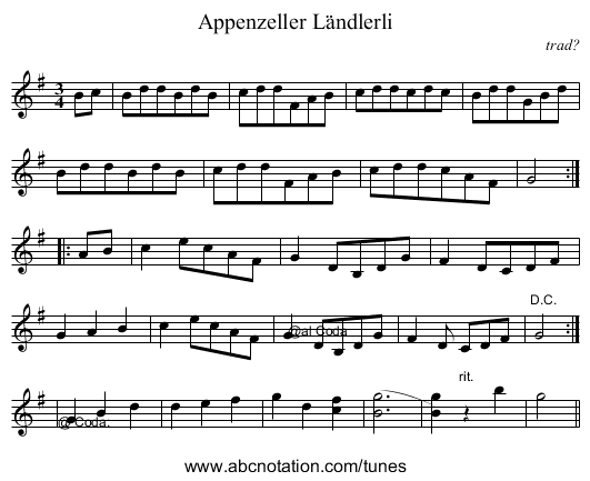 Appenzeller Ländlerli - staff notation