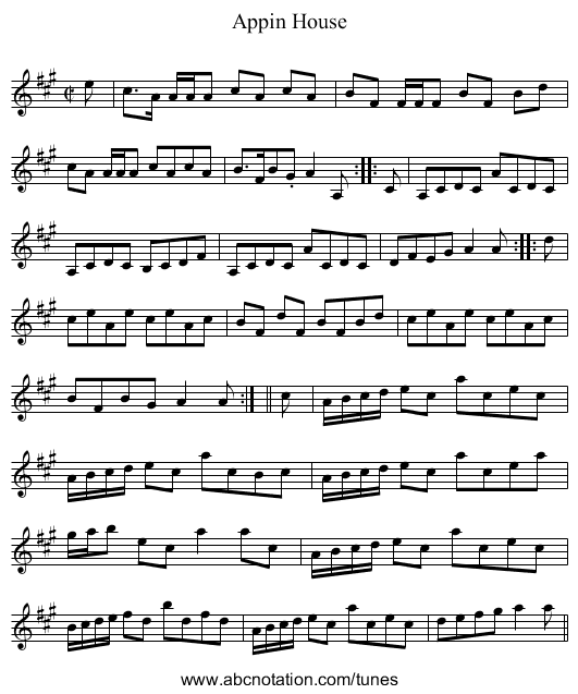 Appin House - staff notation