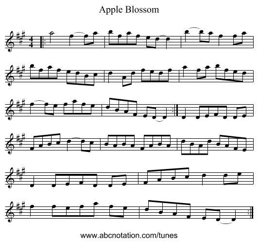 Apple Blossom - staff notation