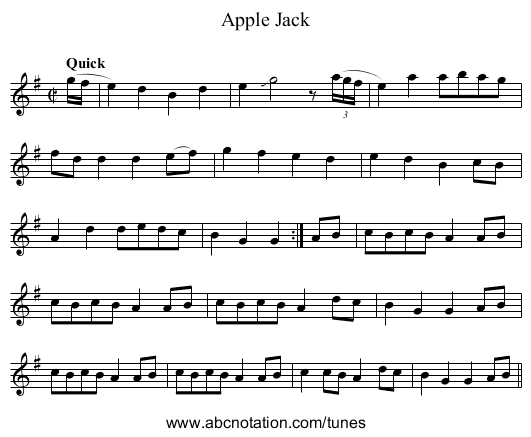 Apple Jack - staff notation