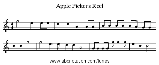 Apple Picker's Reel - staff notation