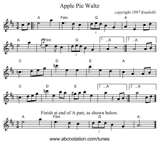 Apple Pie Waltz - staff notation