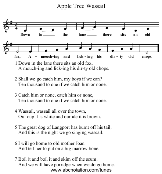 Apple Tree Wassail - staff notation