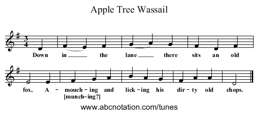 Apple Tree Wassail - staff notation