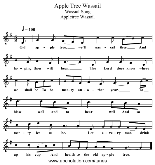 Apple Tree Wassail - staff notation