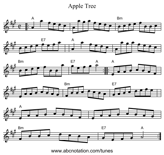 Apple Tree - staff notation