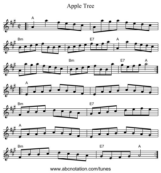 Apple Tree - staff notation