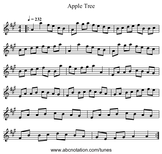 Apple Tree - staff notation