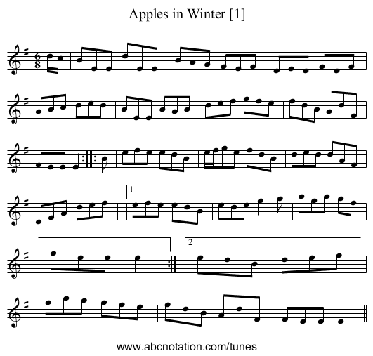Apples in Winter [1] - staff notation