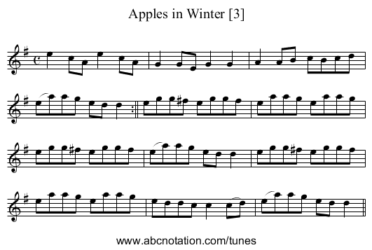 Apples in Winter [3] - staff notation