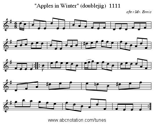 Apples in Winter (doublejig)  1111 - staff notation