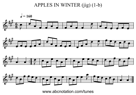 APPLES IN WINTER (jig) (1-b) - staff notation