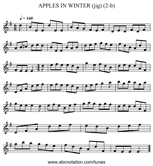 APPLES IN WINTER (jig) (2-b) - staff notation