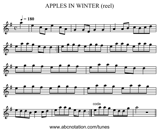APPLES IN WINTER (reel) - staff notation