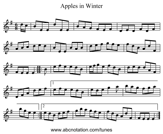 Apples in Winter - staff notation