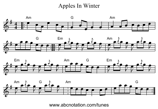 Apples In Winter - staff notation