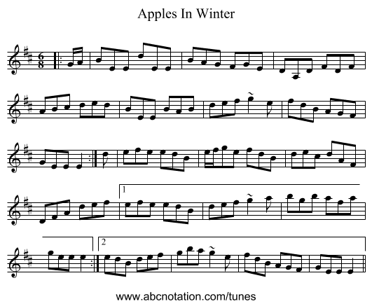 Apples In Winter - staff notation